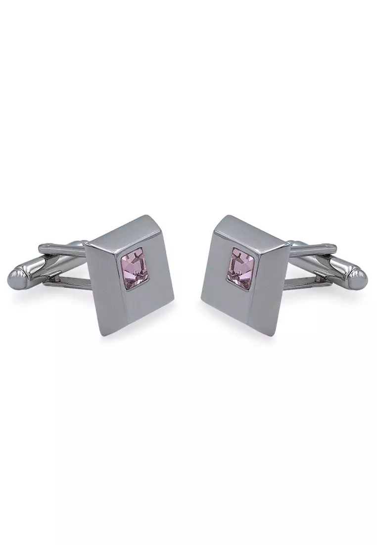 Palmira Chrome Baby Pink Diamonte Cufflink