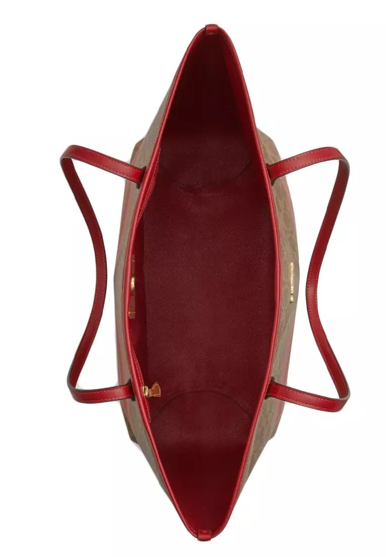 City Tote Bag In Signature Canvas With Stripe - Tan Multi