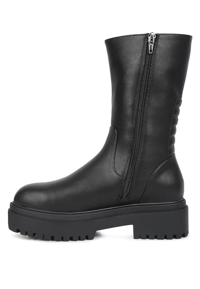 Black Panelled Lug Sole Boots