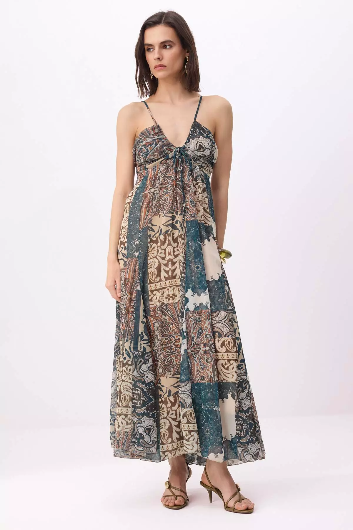 Multi Color Shawl Pattern Maxi Woven Dress Twoss26El761
