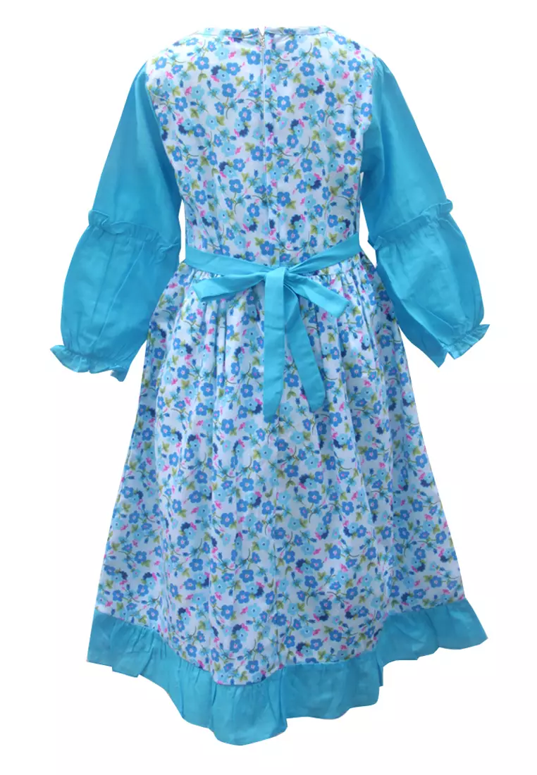 Two Mix Baju Anak Muslim Perempuan - Gamis Anak Bahan Katun motif Bunga 4148