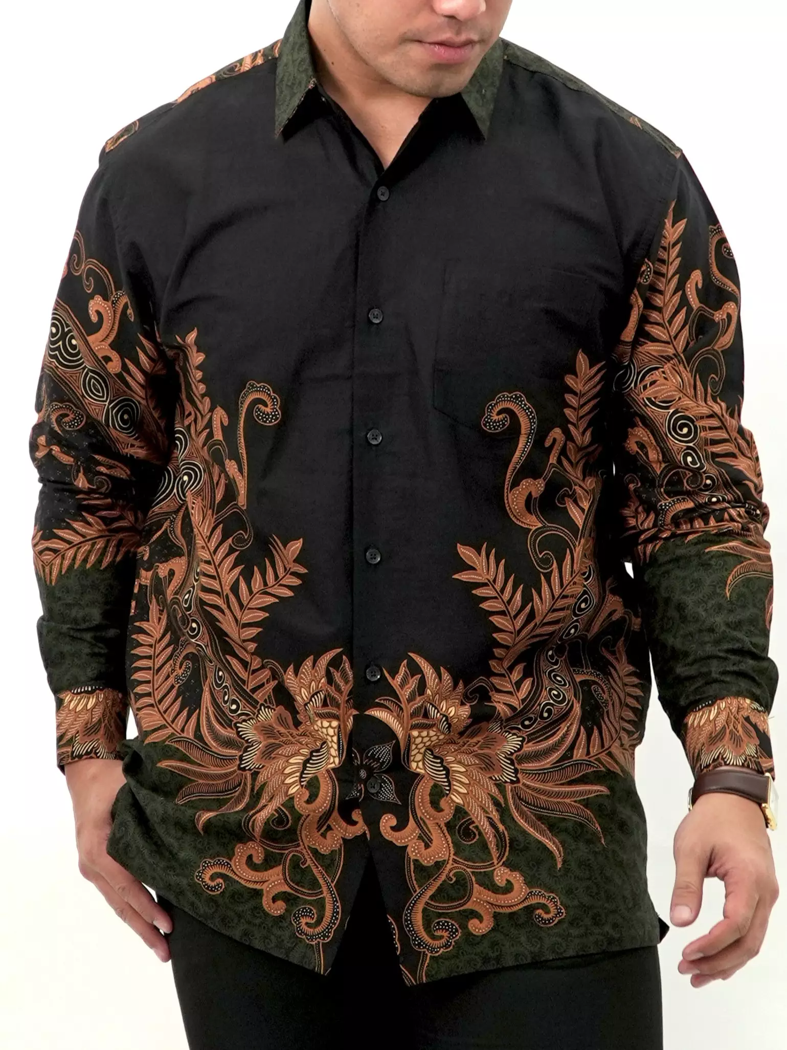 Kemeja Batik Lengan Panjang Hitam Cokelat 16772