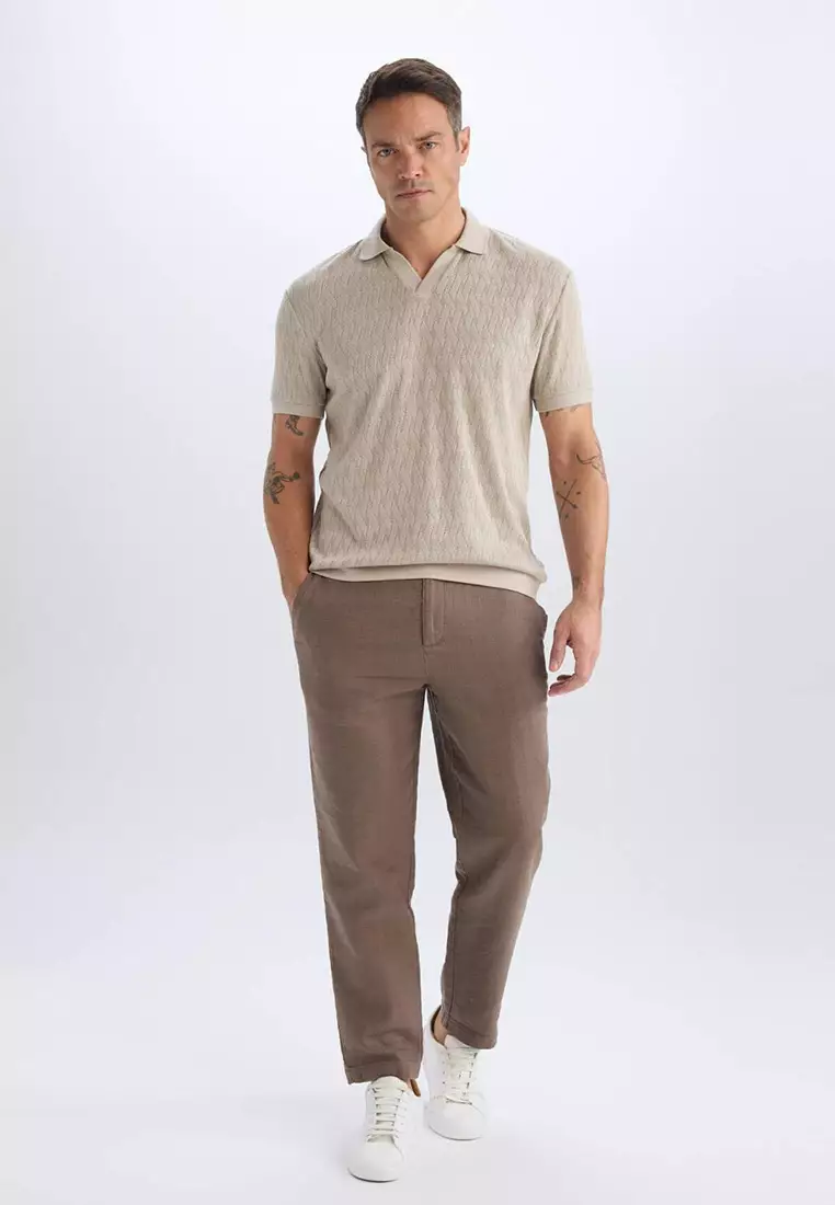 Regular Fit Polo Neck Short Sleeve Knit Look T-Shirt B6536Ax25Sp