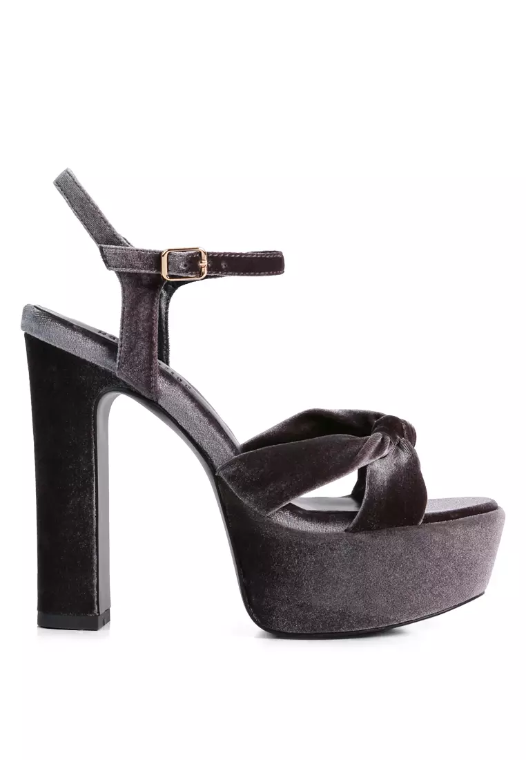 Discount on Rag & Co.  shoes - SKU: Grey Velvet High Block Heeled Sandals