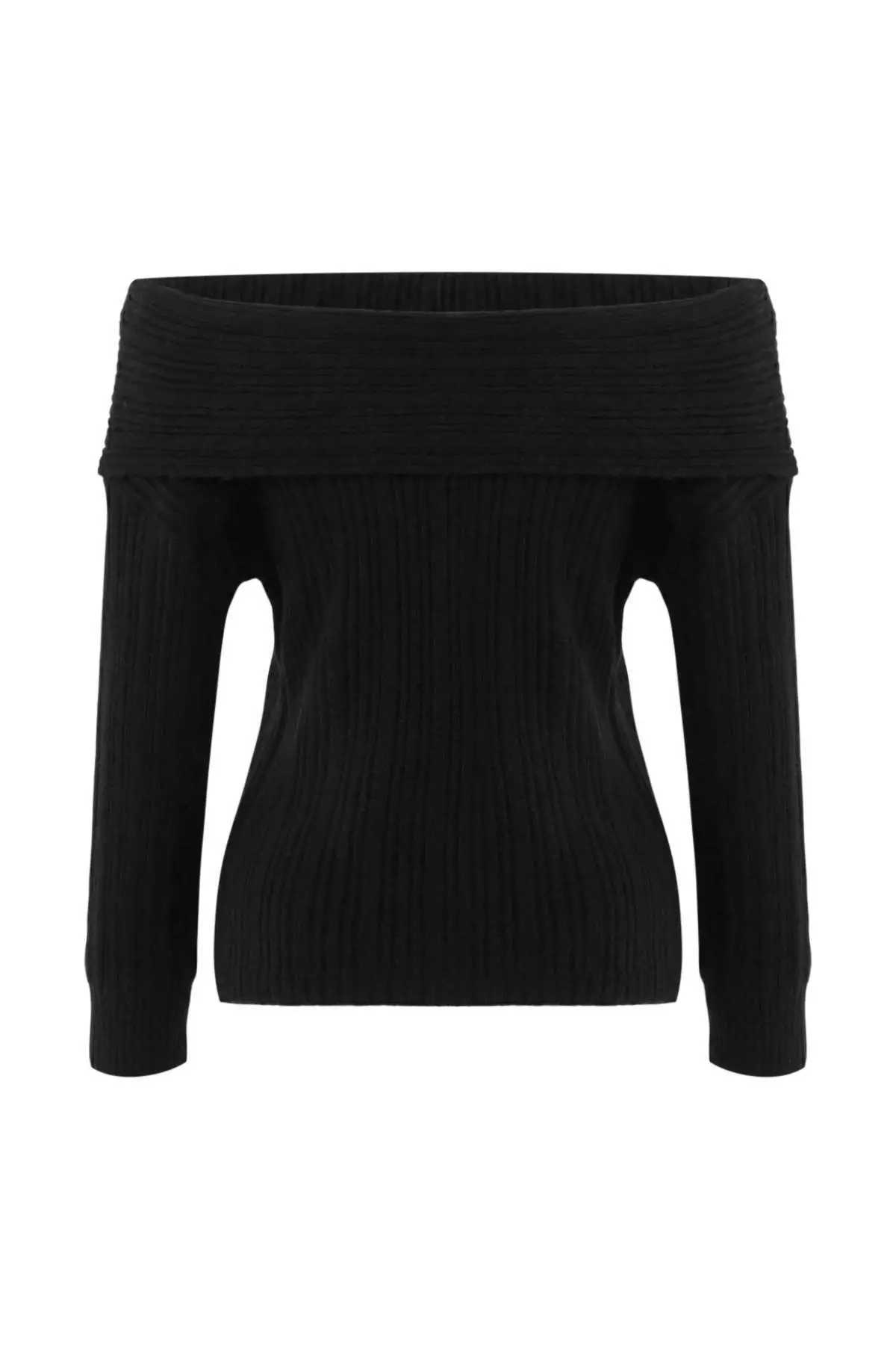 Black Soft Textured Carmen Collar Knitwear Sweater Twoaw25Kz00076