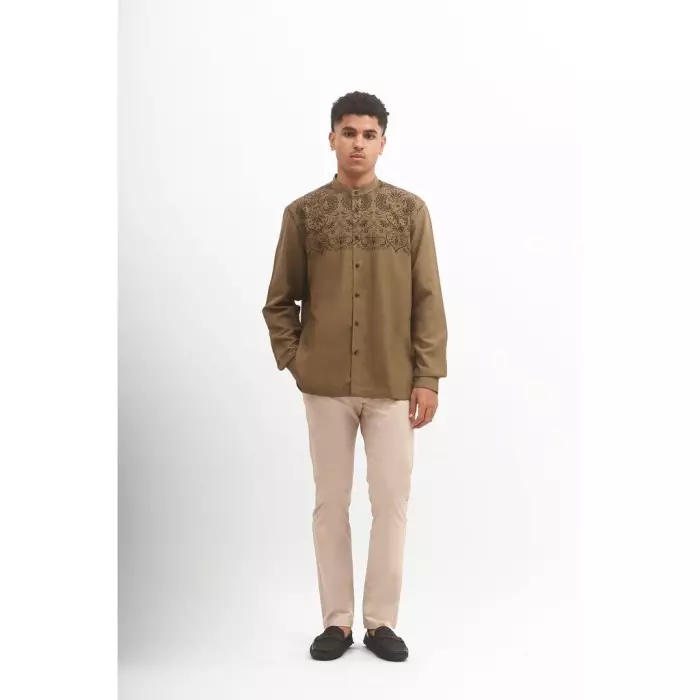 MANZONE Kemeja koko  Lengan Panjang Pria AL BARHAM - OLIVE