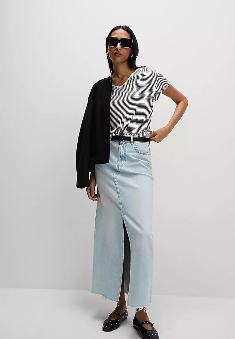 Linen Blend Striped V-Neck T-Shirt