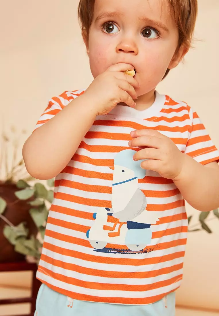 Papaya T-Shirt With Stripes Print