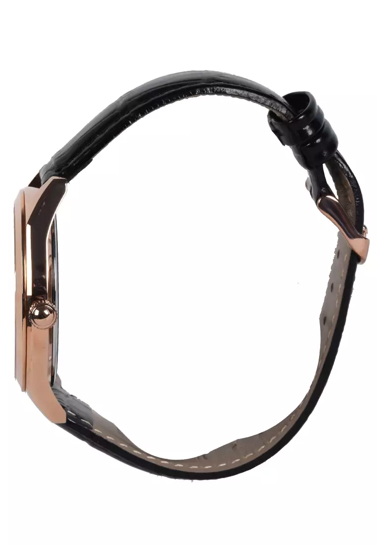 Bonia Sapphire - Jam Tangan Pria - Rosegold - Black Leather Strap - B10622-1532