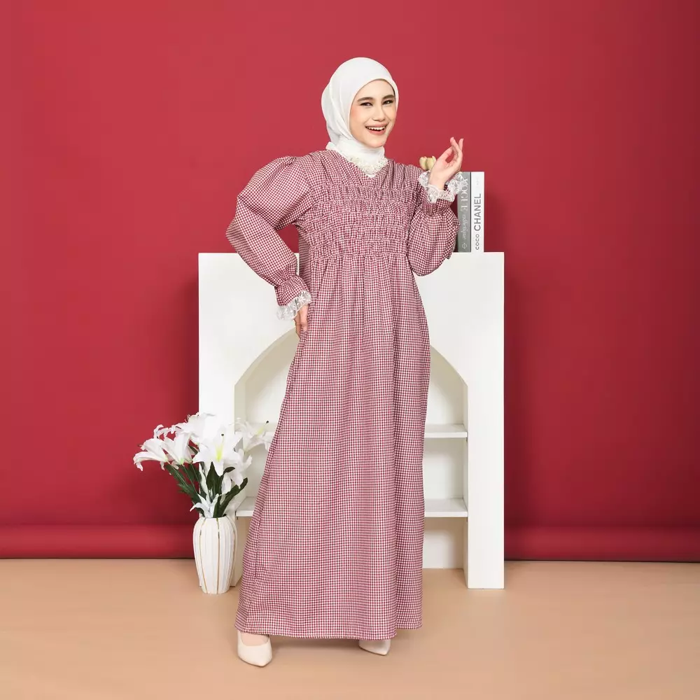 Eliana Rubber Dress - Gingham Maroon M19937 R77S4