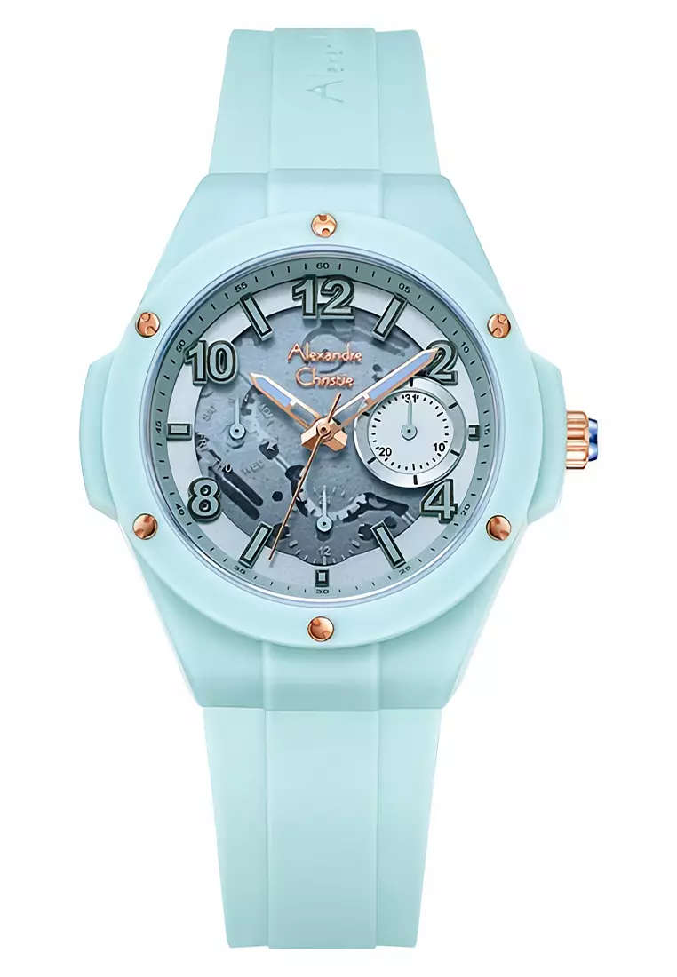 Alexandre Christie - Female Analog Watches - Jam Tangan Chronograph Wanita - Blue - Rubber Strap - 2A02 BFRRGLB