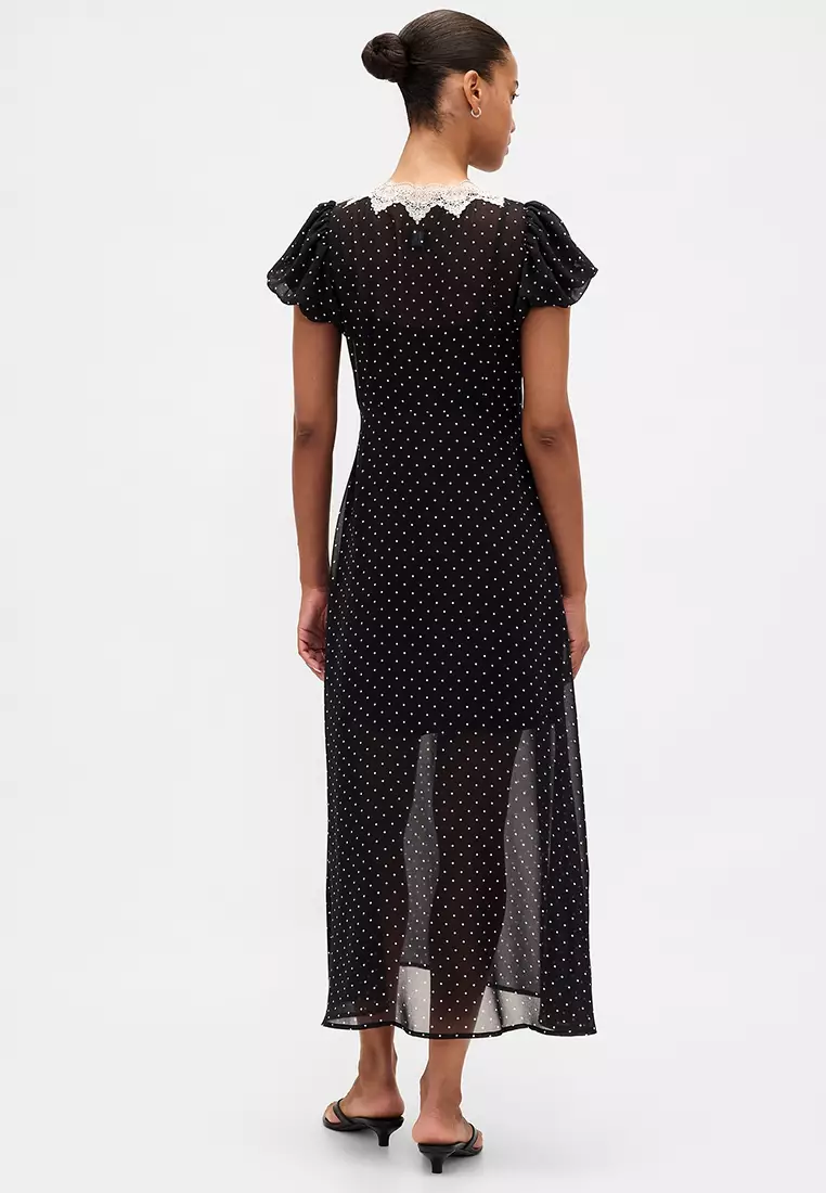 Buy GAP Short Sleeve V-neck Lace Trim Midi Dress 2026 Online | ZALORA