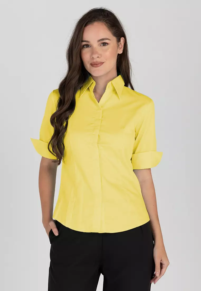 Diana 3/4 Sleeve Plain Button Down Office Blouse