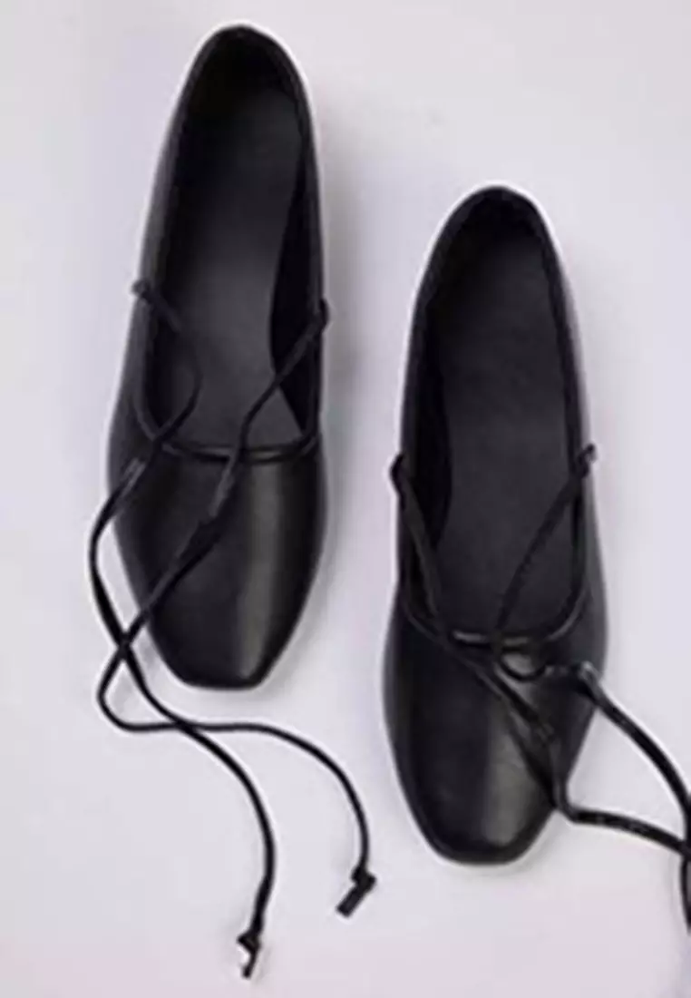 Black Lacing Detailed Mary Jane Women's Round Toe Ballerina Takaw26Be00002