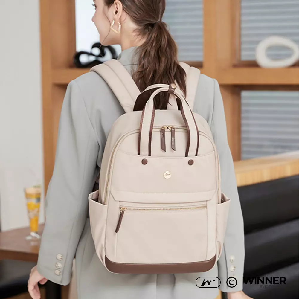 Tas Ransel Laptop 14 inch Oxford Anti-Air Backpack Korean Style (T14-010) - Warna Khaki 14 inch