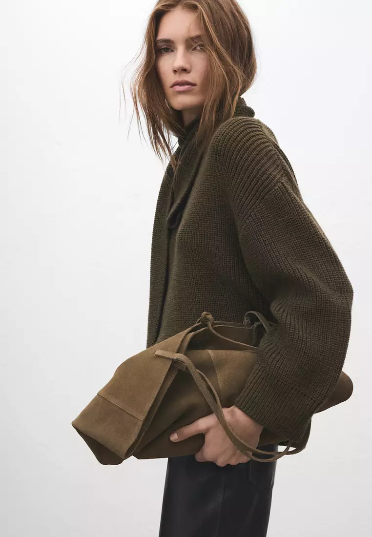 Suede Shopper Bag With Bow Closure