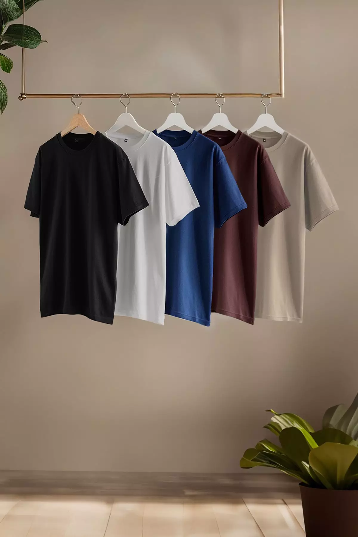 Black-Navy-Brown-Mink-Ecru Slim/Slim Cut 5 Pack 100% Cotton Soil T-shirt TMNAW20TS0243