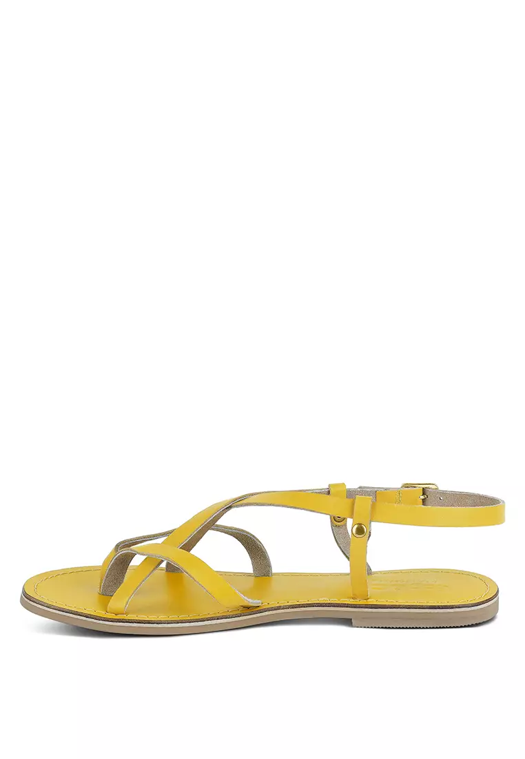 Buy Rag & CO. Strappy Flat Leather Sandals Online | ZALORA Malaysia