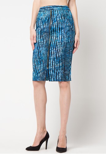 Skinny Zip Abstract Bamboo Stripe Skirt