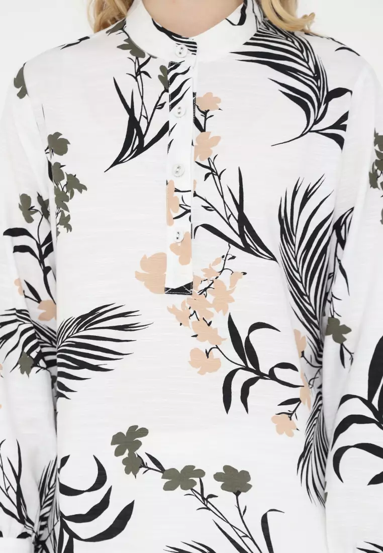 Tunic Floral White Long Sleeve Arlette By Brilliant Girl Warna Putih