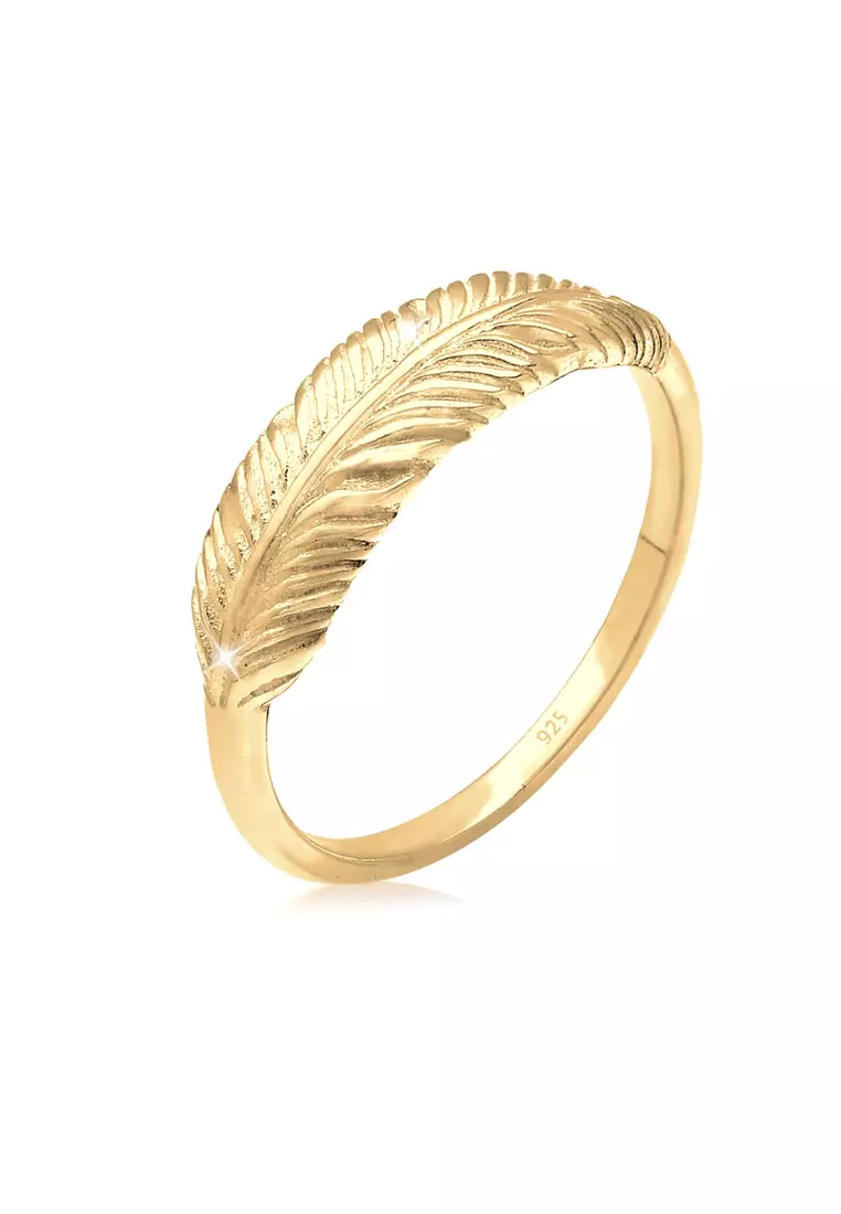 Buy ELLI GERMANY Ring Feather Wing Boho Trend Gold Plated Online ...