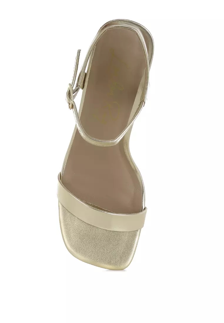 Metallic Faux Leather Block Heels In Gold