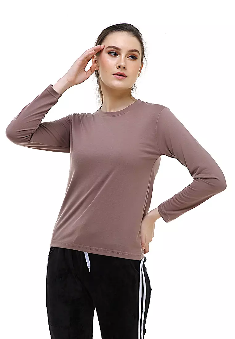 Seth Tshirt Long Sleeve Motif Polos Design Simple Atasan Wanita - Mocca