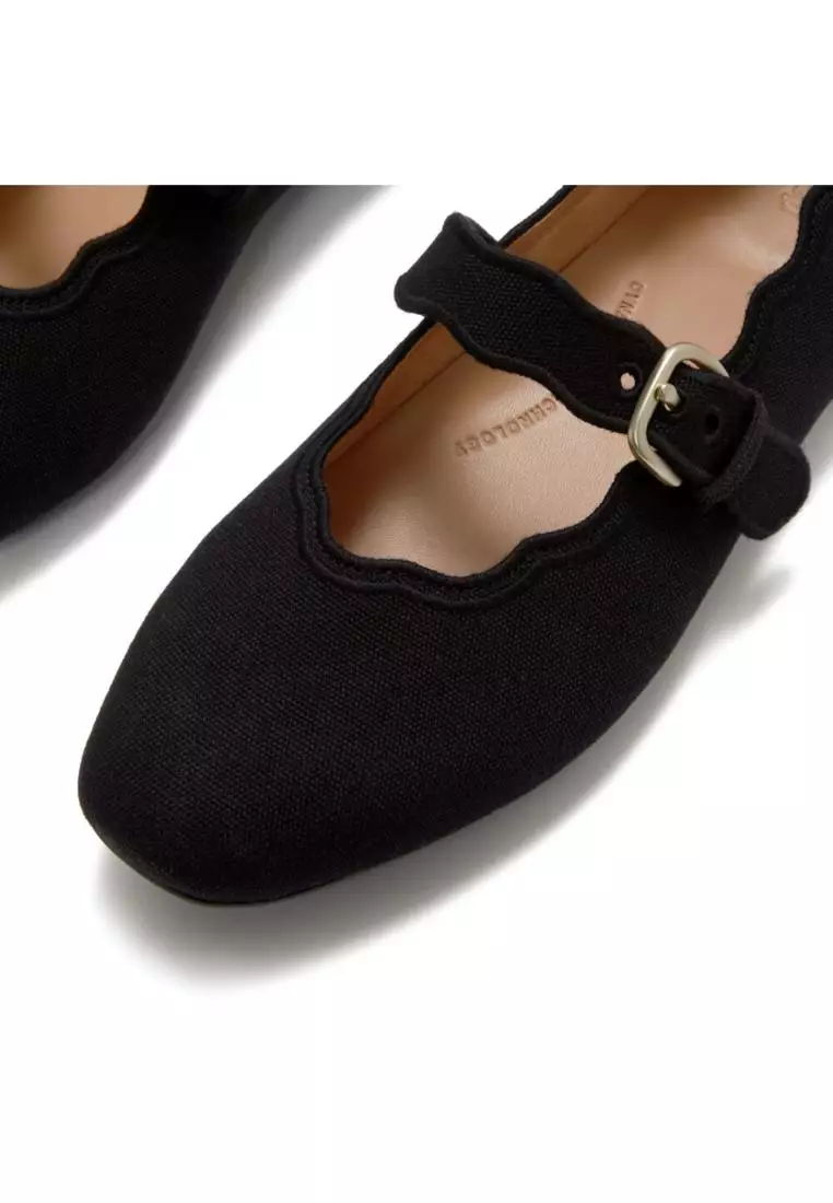 Delicato Wave-Edge Canvas Mary Janes