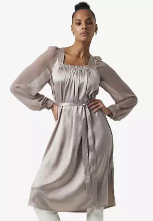 knee length dresses for ladies Molly Lizzie Eco Puff Sleeve Tea Dress Multi Floral Print