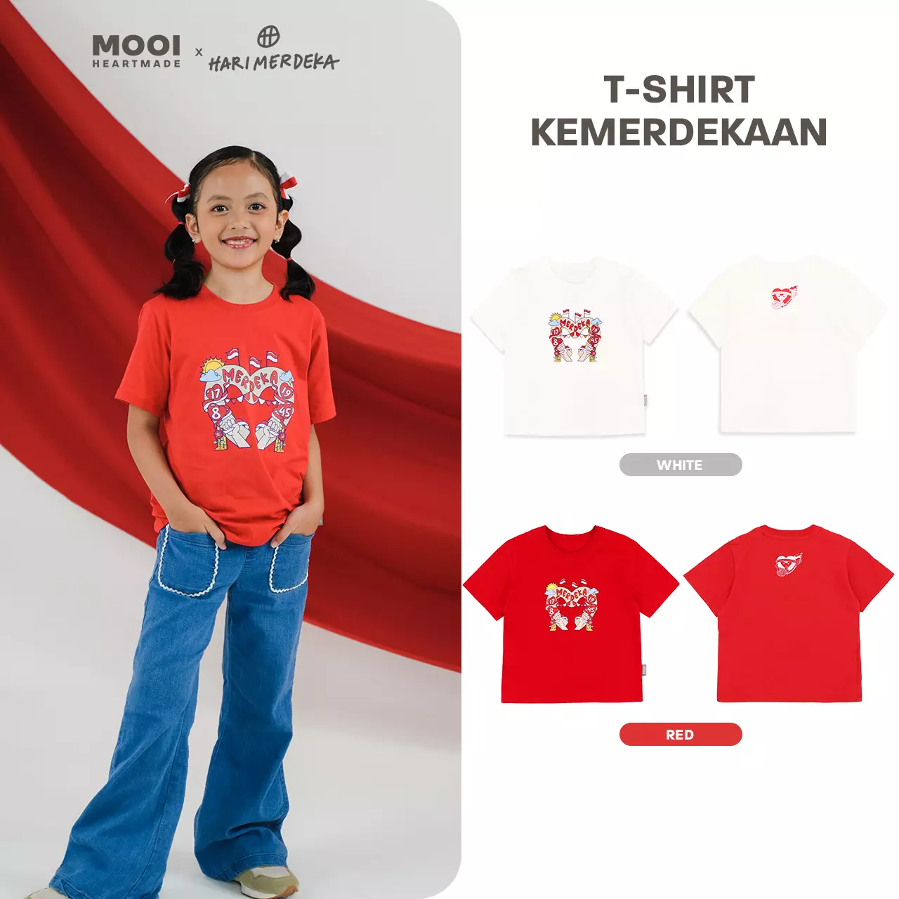 Mooi x Hari Merdeka 17 Agustus Kaos Kemerdekaan Anak T-shirt Anak Kemerdekaan - Red