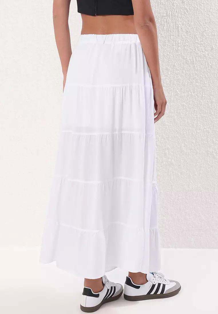 White Bow Detailed A-line Pattern Flounce Maxi Skirt TWOSS25ET00090