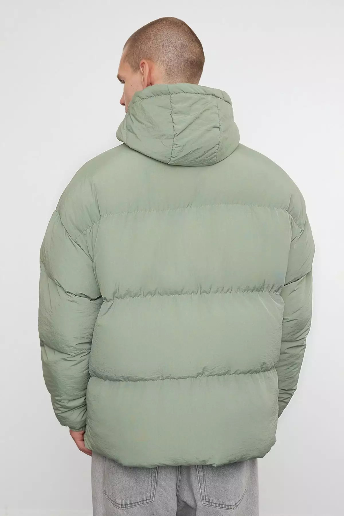 Men's Khaki Oversize Fit Hooded Taslan Winter Puffer Coat TMNAW25MO00005