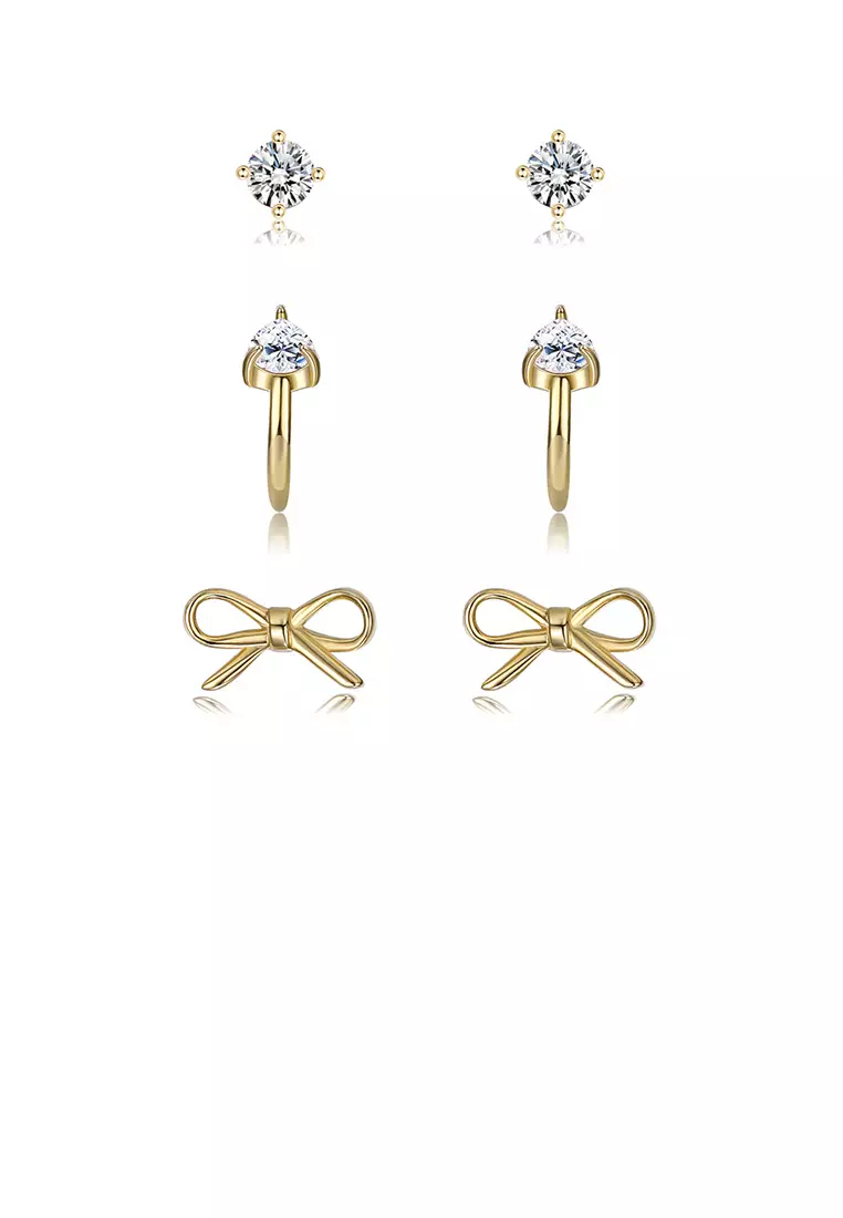 Buy Glamorousky 925 Sterling Silver Plated Gold Simple Bow Cubic