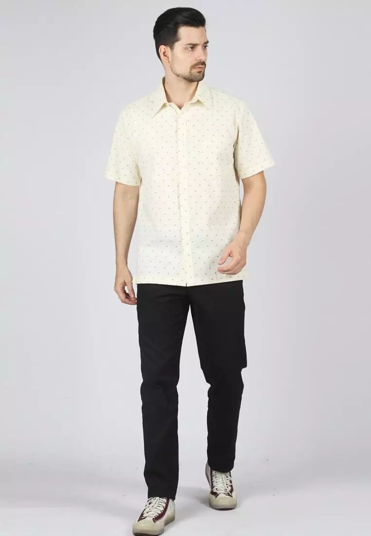 Kemeja Lengan Panjang Ethan White Motif Garis Halus - Light Blue Cotton Smart Casual