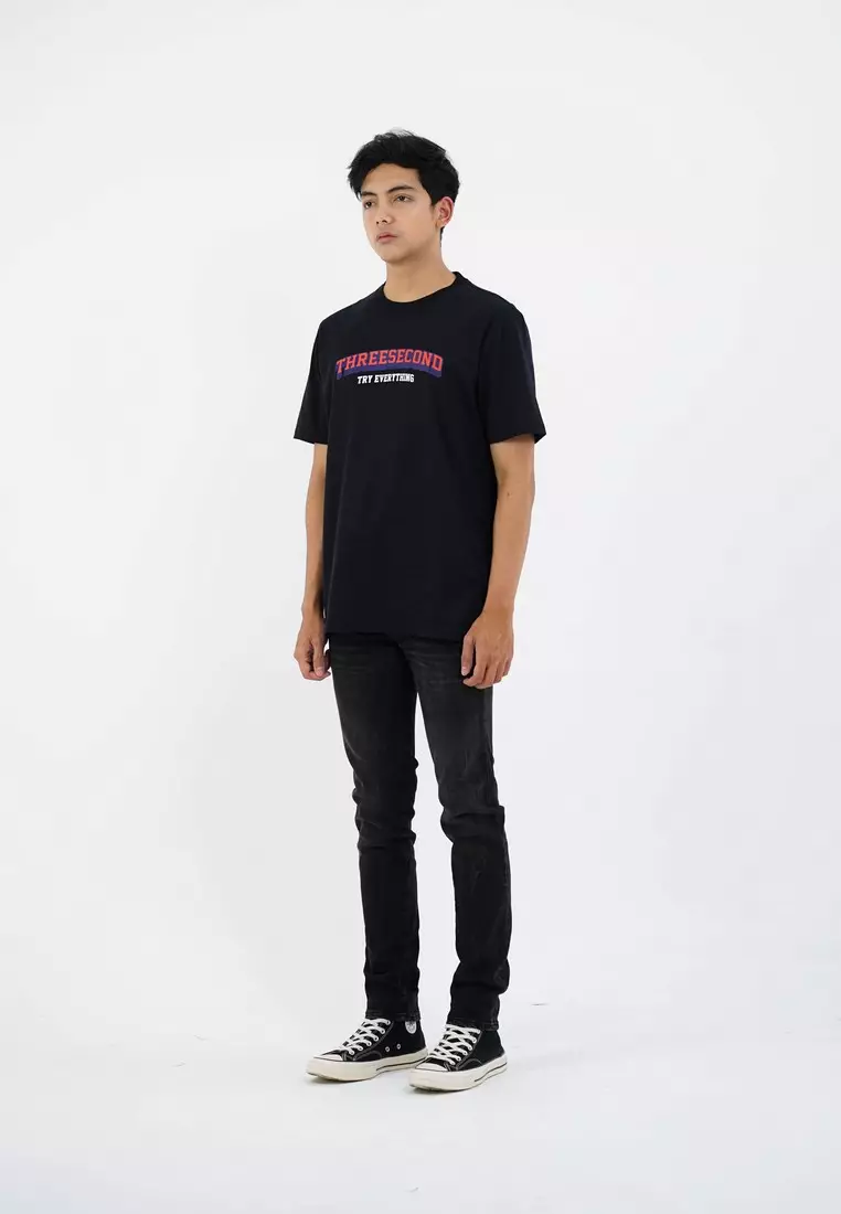 3Second Men's T-Shirt Short Sleeve Regular Fit Cotton Logo Script Meeko C750125