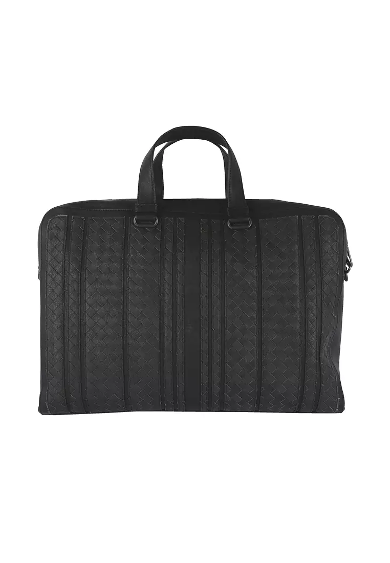 二手 Bottega Veneta 編織條紋男女通用灰色公文包 - O1-408654-VAXP2-4085