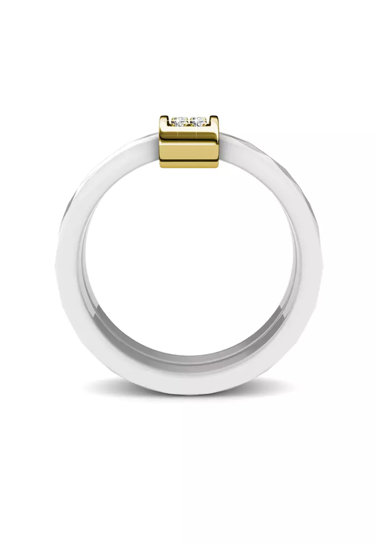 Dual Ceramic Ring WT YG - Cincin Crystal Swarovski by Her Jewellery