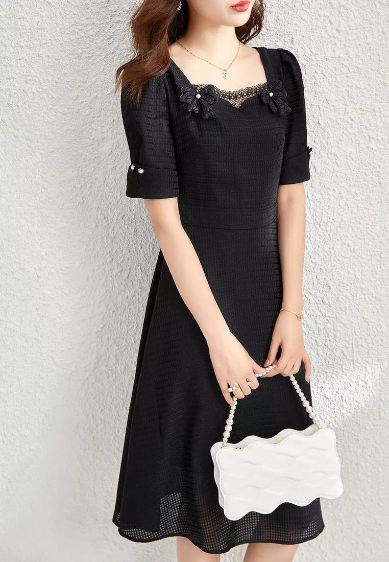 ONX.HK Temperament OL Lace Square Neck Dress 2024 | Buy ONX.HK Online ...