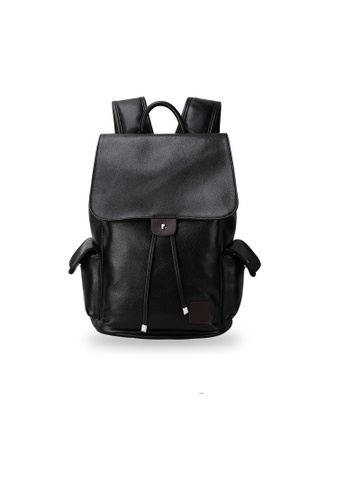 Lara black Men's Flap Top Handle Drawstring Backpack - Black 99C38AC029BC53GS_1