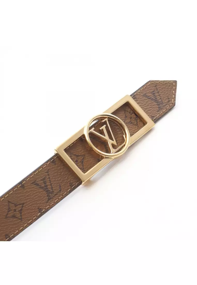 Pre-Loved Louis Vuitton belt Dauphine 25MM reversible belt leather PVC black light brown gold hardware