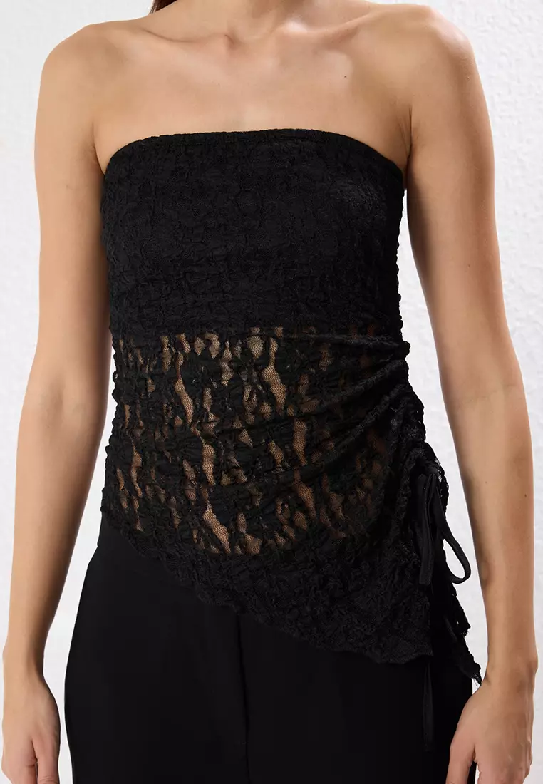 Strapless Ruched Lace Top