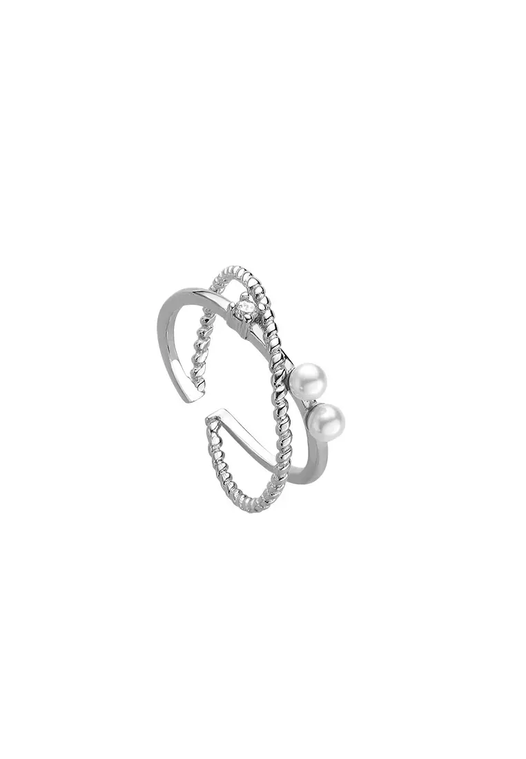 Buy ZITIQUE s925 sterling silver double pearl ring Online | ZALORA