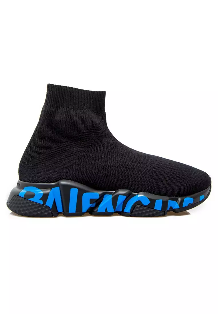 Discount on Balenciaga  shoes - SKU: Balenciaga Speed Graffiti Men's Sneakers In Black/Blue