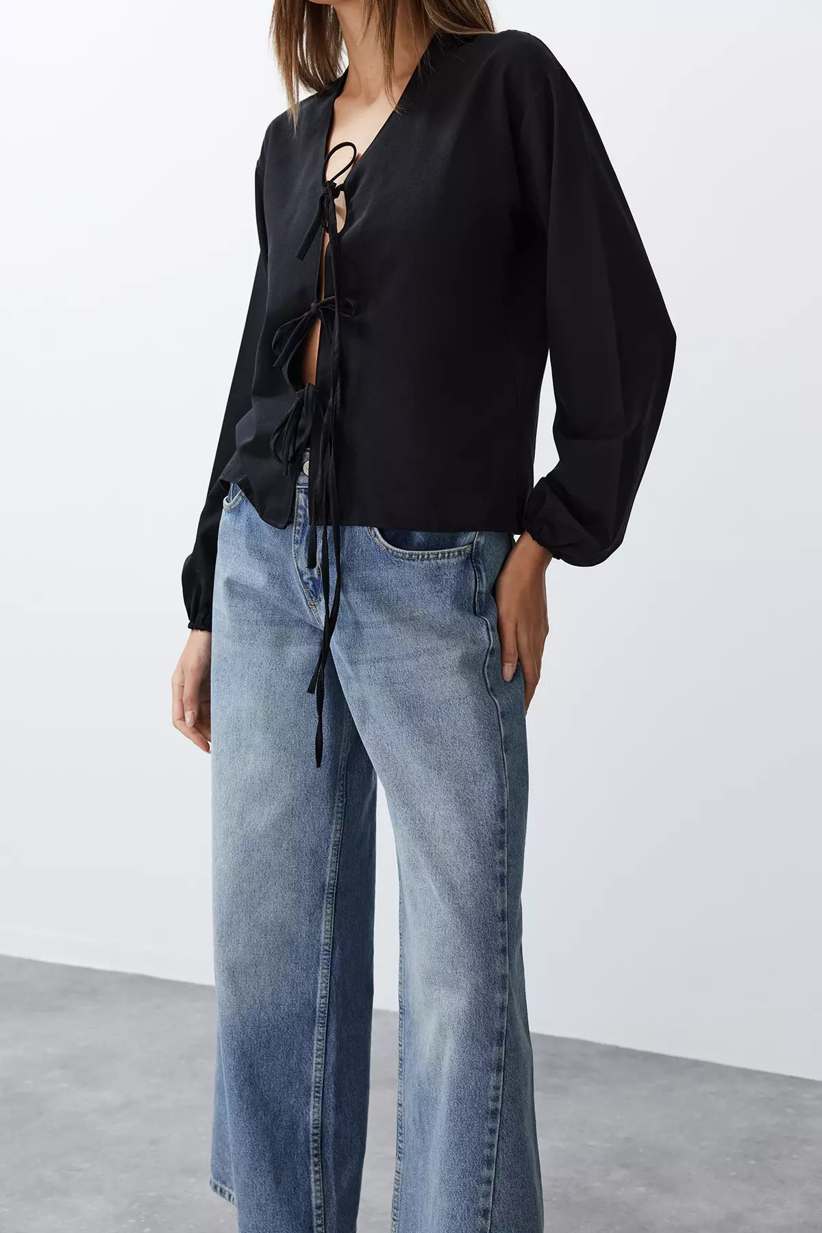 Black Front Tie Shirt