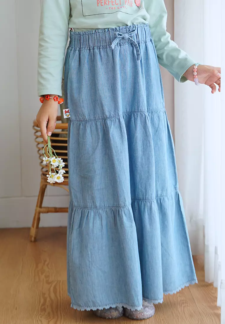 Rok Panjang Katun Anak Biru/ Maxi Denim Chambray Skirt Blue/ Daisy Too Cute