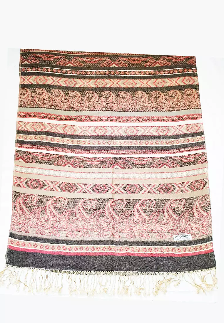 Woven Vintage Paisley Pashmina Charcoal Black