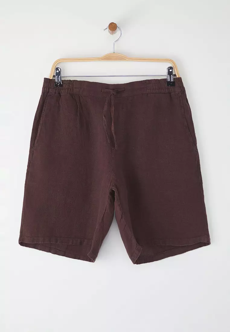 Brown Limited Edition 100% Linen Regular Fit Shorts & Bermuda TMNSS24SR00050