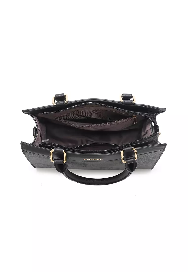 Women's Monogram Top Handle Bag / Sling Bag / Crossbody Bag - Black