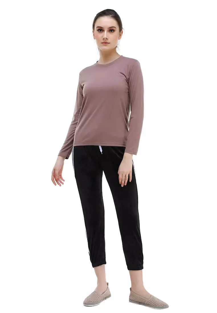 Seth Tshirt Long Sleeve Motif Polos Design Simple Atasan Wanita - Mocca