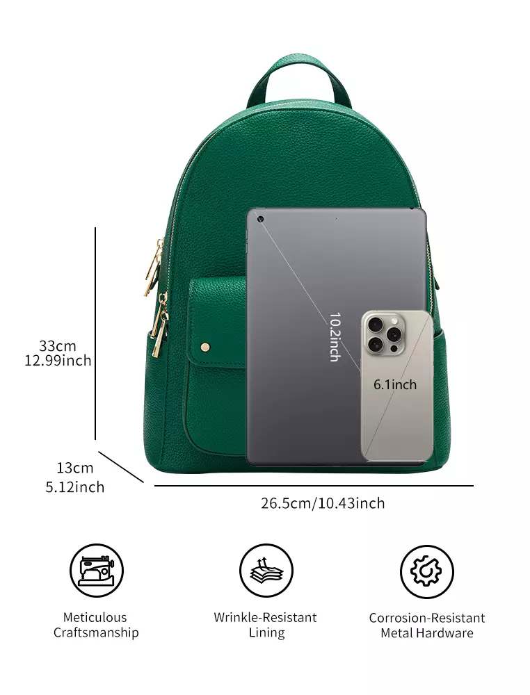 Alexandra 女式皮革双肩背包 多隔层 輕便大容量-綠色